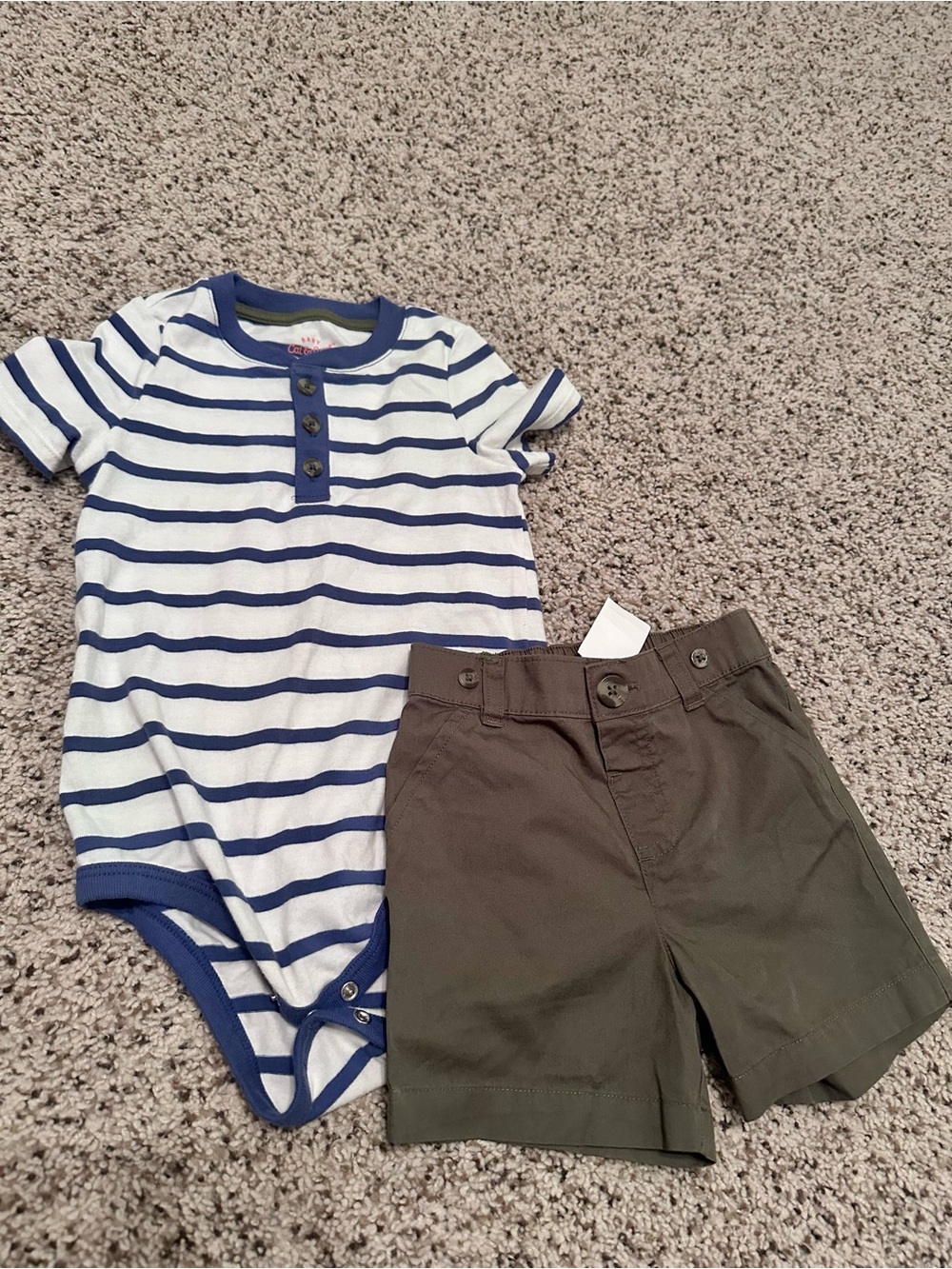 Cat & Jack Navy Striped Bodysuit with Olive Green Shorts Kids Matching Set